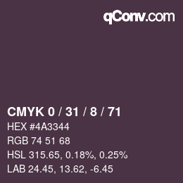 カラーコード: CMYK 0 / 31 / 8 / 71 | qconv.com
