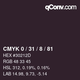 カラーコード: CMYK 0 / 31 / 8 / 81 | qconv.com