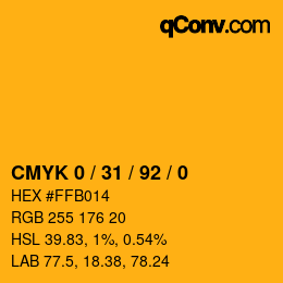 カラーコード: CMYK 0 / 31 / 92 / 0 | qconv.com