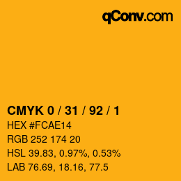 カラーコード: CMYK 0 / 31 / 92 / 1 | qconv.com