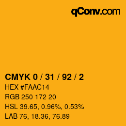 カラーコード: CMYK 0 / 31 / 92 / 2 | qconv.com