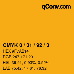 カラーコード: CMYK 0 / 31 / 92 / 3 | qconv.com