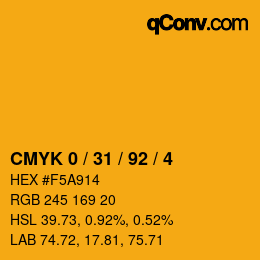 カラーコード: CMYK 0 / 31 / 92 / 4 | qconv.com