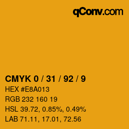 カラーコード: CMYK 0 / 31 / 92 / 9 | qconv.com