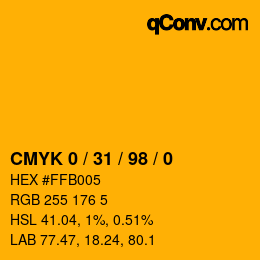 カラーコード: CMYK 0 / 31 / 98 / 0 | qconv.com