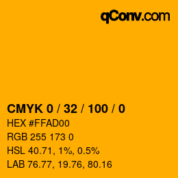カラーコード: CMYK 0 / 32 / 100 / 0 | qconv.com