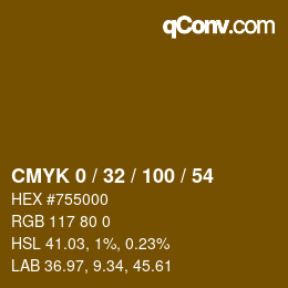 カラーコード: CMYK 0 / 32 / 100 / 54 | qconv.com