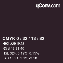 カラーコード: CMYK 0 / 32 / 13 / 82 | qconv.com