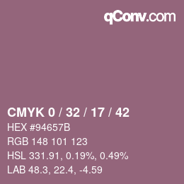 Farbcode: CMYK 0 / 32 / 17 / 42 | qconv.com