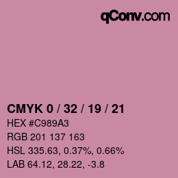 カラーコード: CMYK 0 / 32 / 19 / 21 | qconv.com