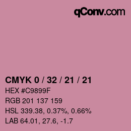 カラーコード: CMYK 0 / 32 / 21 / 21 | qconv.com