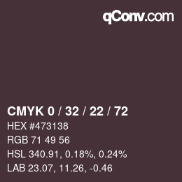 カラーコード: CMYK 0 / 32 / 22 / 72 | qconv.com