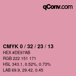 カラーコード: CMYK 0 / 32 / 23 / 13 | qconv.com