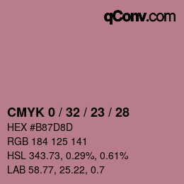Farbcode: CMYK 0 / 32 / 23 / 28 | qconv.com