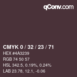 カラーコード: CMYK 0 / 32 / 23 / 71 | qconv.com