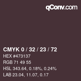 カラーコード: CMYK 0 / 32 / 23 / 72 | qconv.com