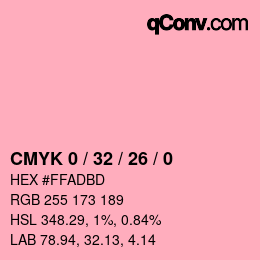 カラーコード: CMYK 0 / 32 / 26 / 0 | qconv.com