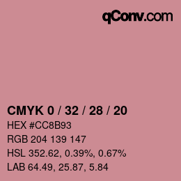 カラーコード: CMYK 0 / 32 / 28 / 20 | qconv.com