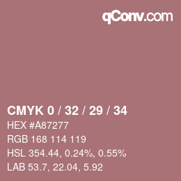 カラーコード: CMYK 0 / 32 / 29 / 34 | qconv.com