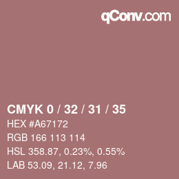 カラーコード: CMYK 0 / 32 / 31 / 35 | qconv.com