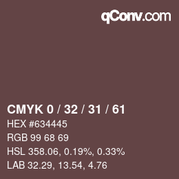 カラーコード: CMYK 0 / 32 / 31 / 61 | qconv.com