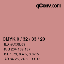カラーコード: CMYK 0 / 32 / 33 / 20 | qconv.com