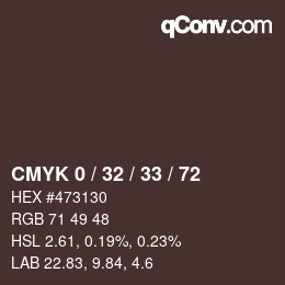 カラーコード: CMYK 0 / 32 / 33 / 72 | qconv.com