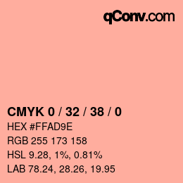 カラーコード: CMYK 0 / 32 / 38 / 0 | qconv.com