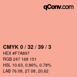 カラーコード: CMYK 0 / 32 / 39 / 3 | qconv.com