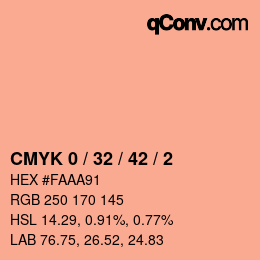 カラーコード: CMYK 0 / 32 / 42 / 2 | qconv.com