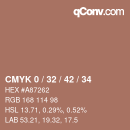 カラーコード: CMYK 0 / 32 / 42 / 34 | qconv.com