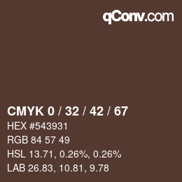 カラーコード: CMYK 0 / 32 / 42 / 67 | qconv.com