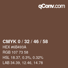 Code couleur: CMYK 0 / 32 / 46 / 58 | qconv.com