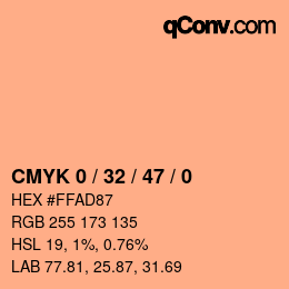 カラーコード: CMYK 0 / 32 / 47 / 0 | qconv.com