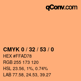 カラーコード: CMYK 0 / 32 / 53 / 0 | qconv.com