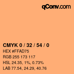 カラーコード: CMYK 0 / 32 / 54 / 0 | qconv.com