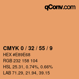 カラーコード: CMYK 0 / 32 / 55 / 9 | qconv.com