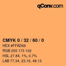 Farbcode: CMYK 0 / 32 / 60 / 0 | qconv.com