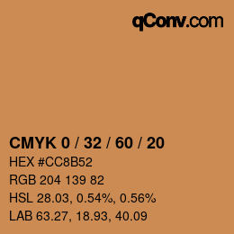 カラーコード: CMYK 0 / 32 / 60 / 20 | qconv.com