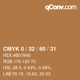 カラーコード: CMYK 0 / 32 / 60 / 31 | qconv.com
