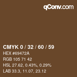 カラーコード: CMYK 0 / 32 / 60 / 59 | qconv.com