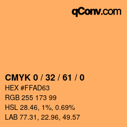 カラーコード: CMYK 0 / 32 / 61 / 0 | qconv.com