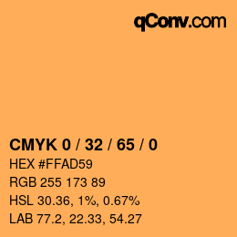カラーコード: CMYK 0 / 32 / 65 / 0 | qconv.com