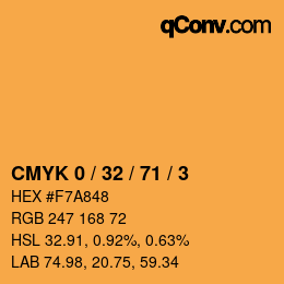 カラーコード: CMYK 0 / 32 / 71 / 3 | qconv.com