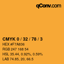 カラーコード: CMYK 0 / 32 / 78 / 3 | qconv.com