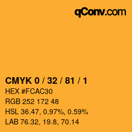 カラーコード: CMYK 0 / 32 / 81 / 1 | qconv.com