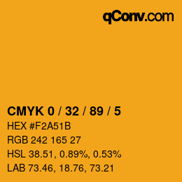 Farbcode: CMYK 0 / 32 / 89 / 5 | qconv.com