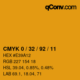 カラーコード: CMYK 0 / 32 / 92 / 11 | qconv.com