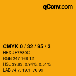 カラーコード: CMYK 0 / 32 / 95 / 3 | qconv.com