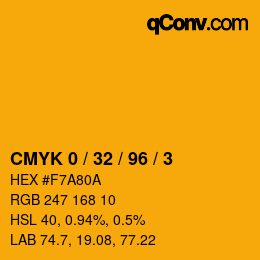 カラーコード: CMYK 0 / 32 / 96 / 3 | qconv.com
